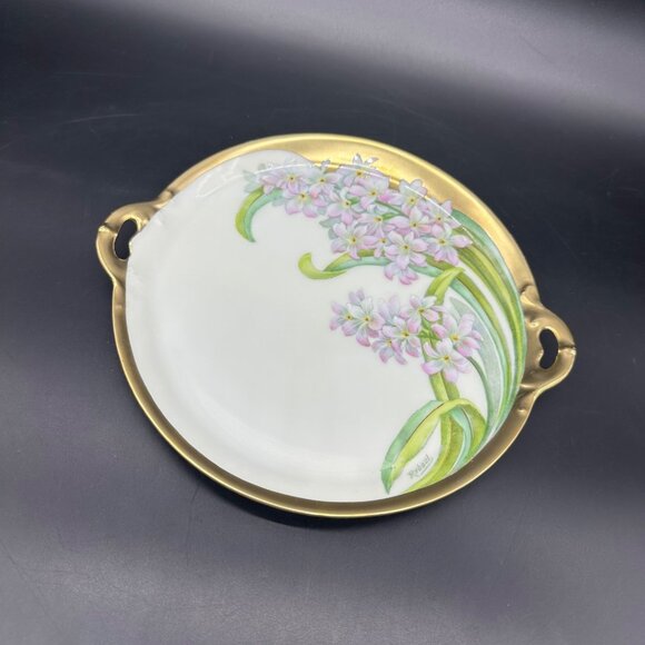 Antique Floral Tray Plate Handles Gold Bavaria Flowers Porcelain Hand Painted - Picture 1 of 11